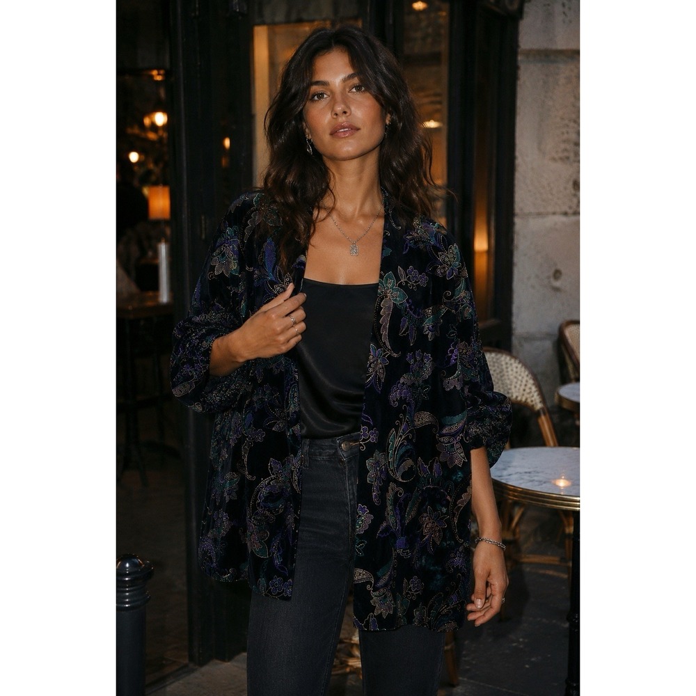 VTG Trés Paquette Velvet Burnout M Jacket Paisley Whimsigoth Open Theater NN17